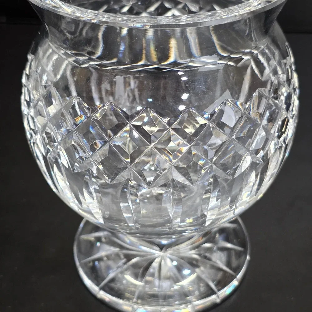 Vintage Cut Lead Crystal Pedestal Vase Compote Clear Diamond Pattern 7